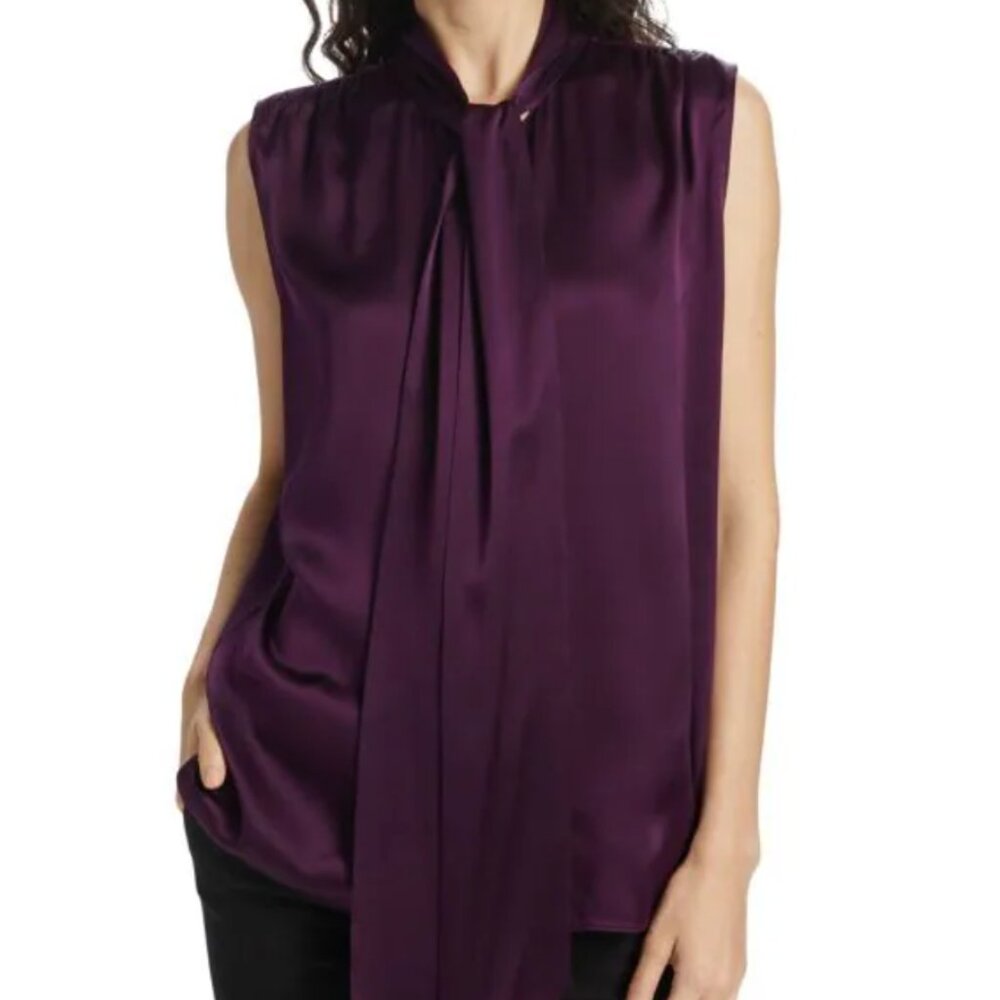 FRAME Femme Tieneck Silk Sleeveless Blouse
